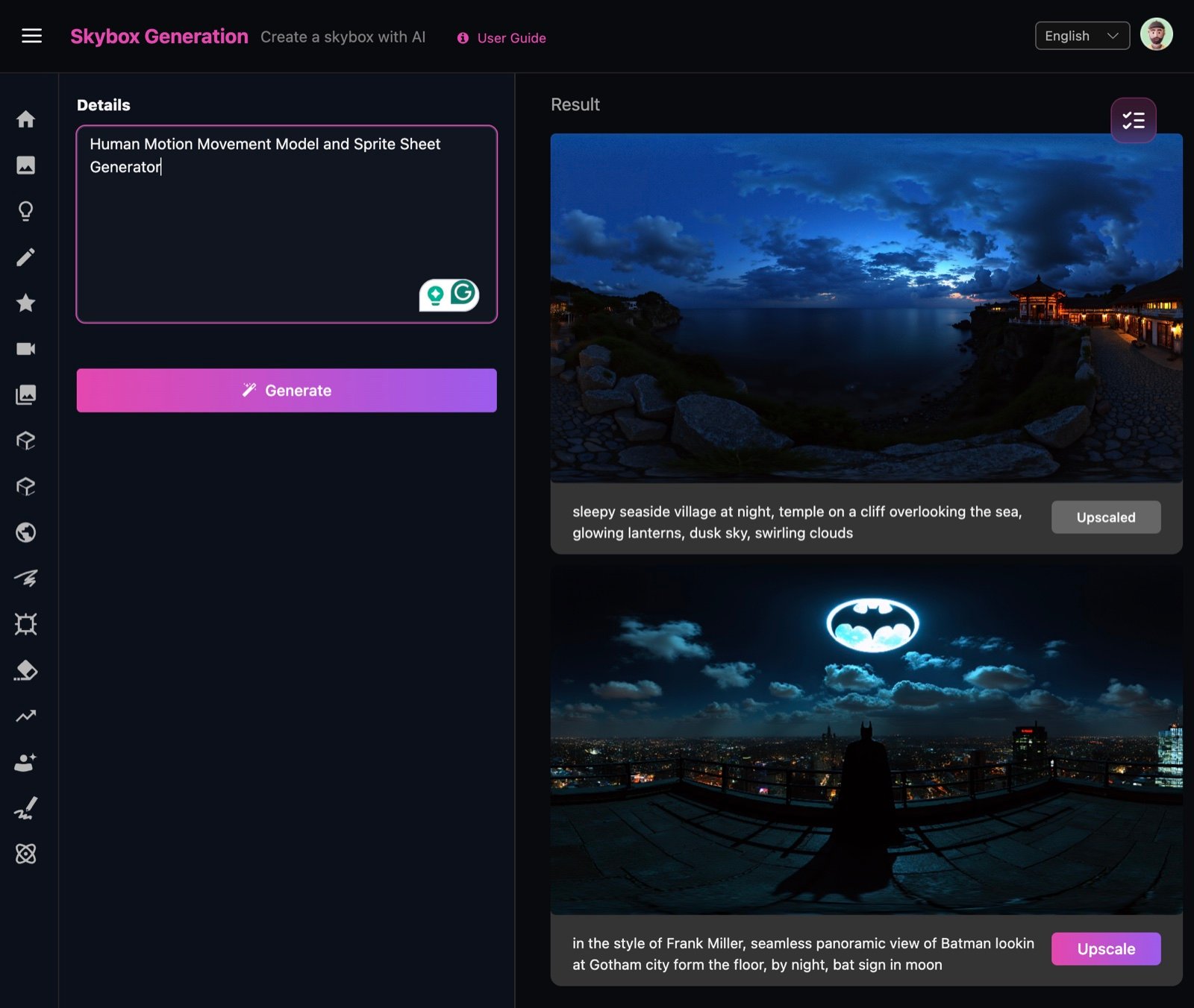Skybox Generation tool — generating 360° panoramic environments from a text prompt
